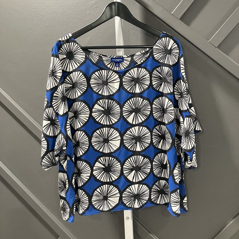Marimekko for Target Women Size 2X Blue Black Appelsiini Print Boxy Blouse Top